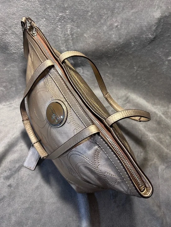 Coach Signature C Gold Metallic Tote - Picture 9 of 10